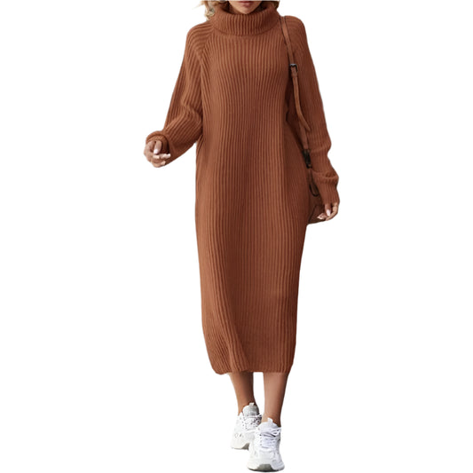 High Collar Long Knitted Sweater Dress