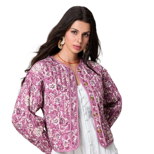 Women's Pink Floral Quilted Jacket